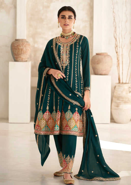 Pure silk bridal green salwar suit with dupatta luxury designer online usa uk uae.