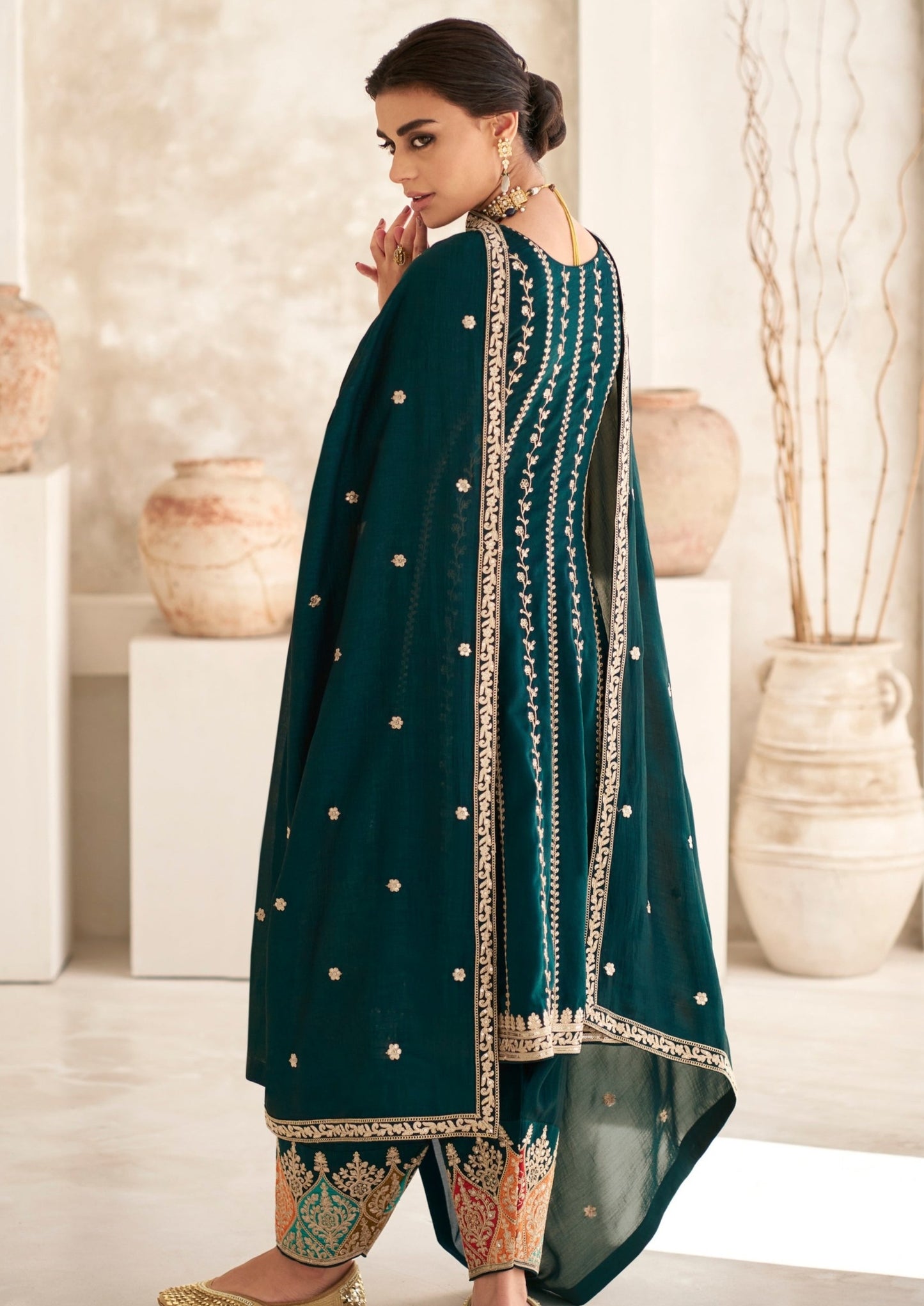 Pure silk bridal green luxury designer salwar suit with dupatta online usa uk uae for women.