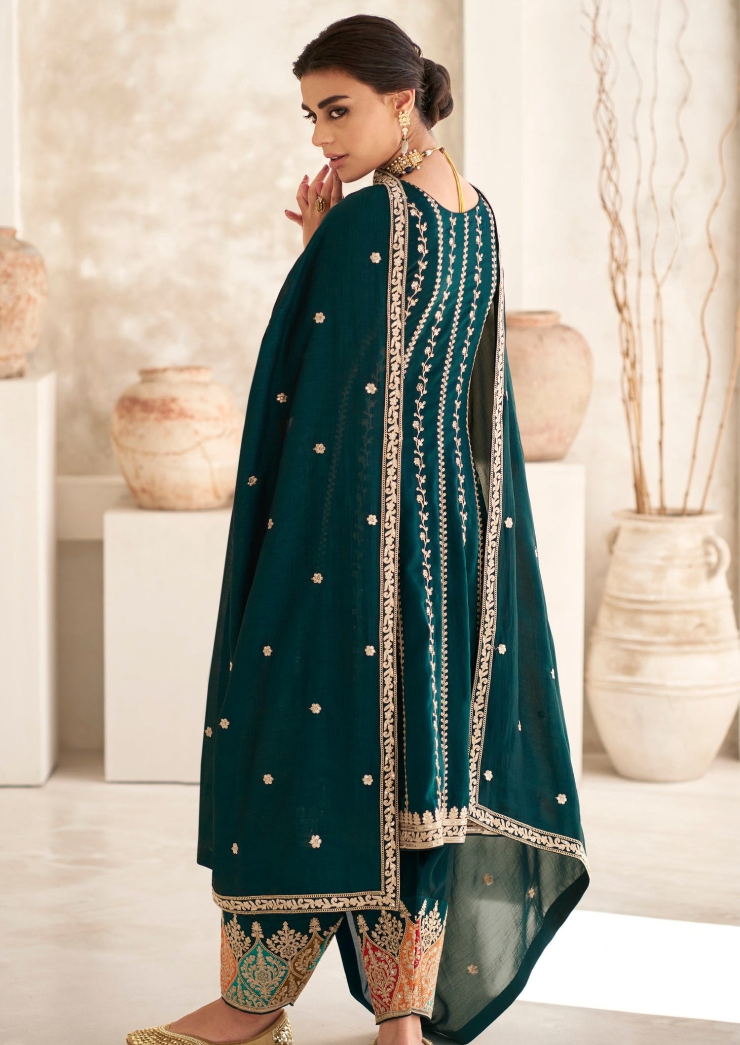 Elegant Green Salwar Suit in Blooming Chinon: Perfect for Weddings and –  KotaSilk