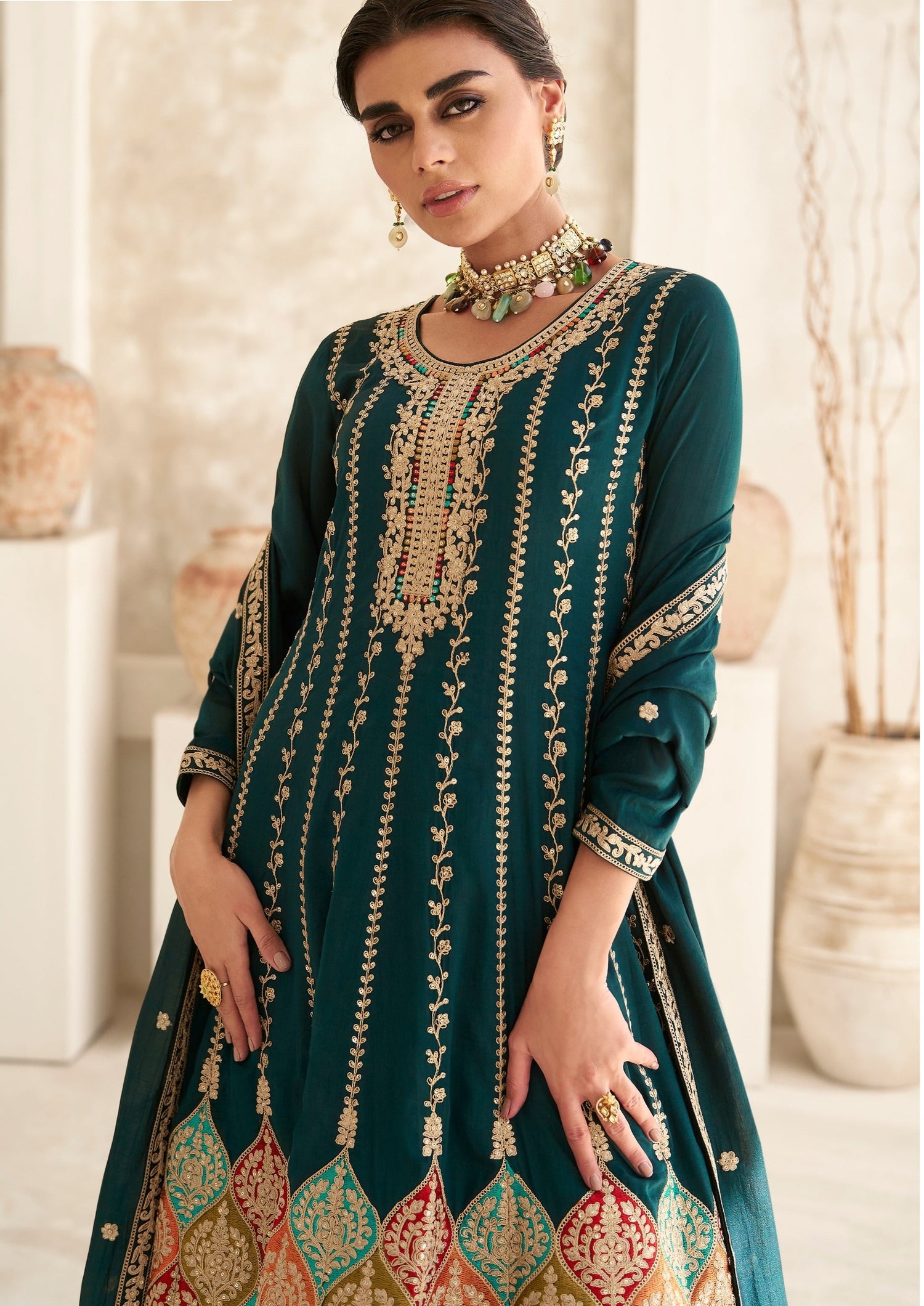 Pure silk bridal green luxury designer salwar suit with dupatta online usa uk uae for bride.