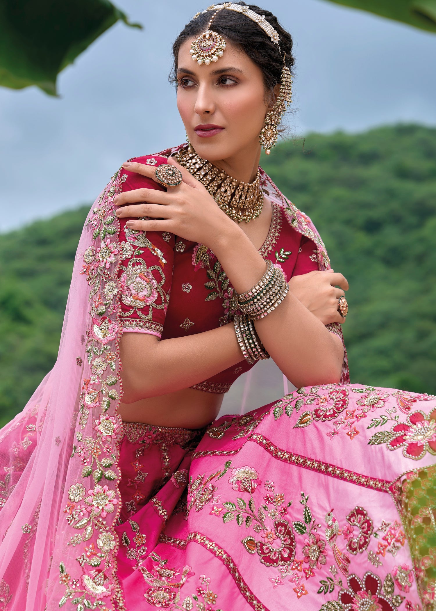 Pure silk lehenga choli in usa online in pink color for wedding, festivals and engagement look.