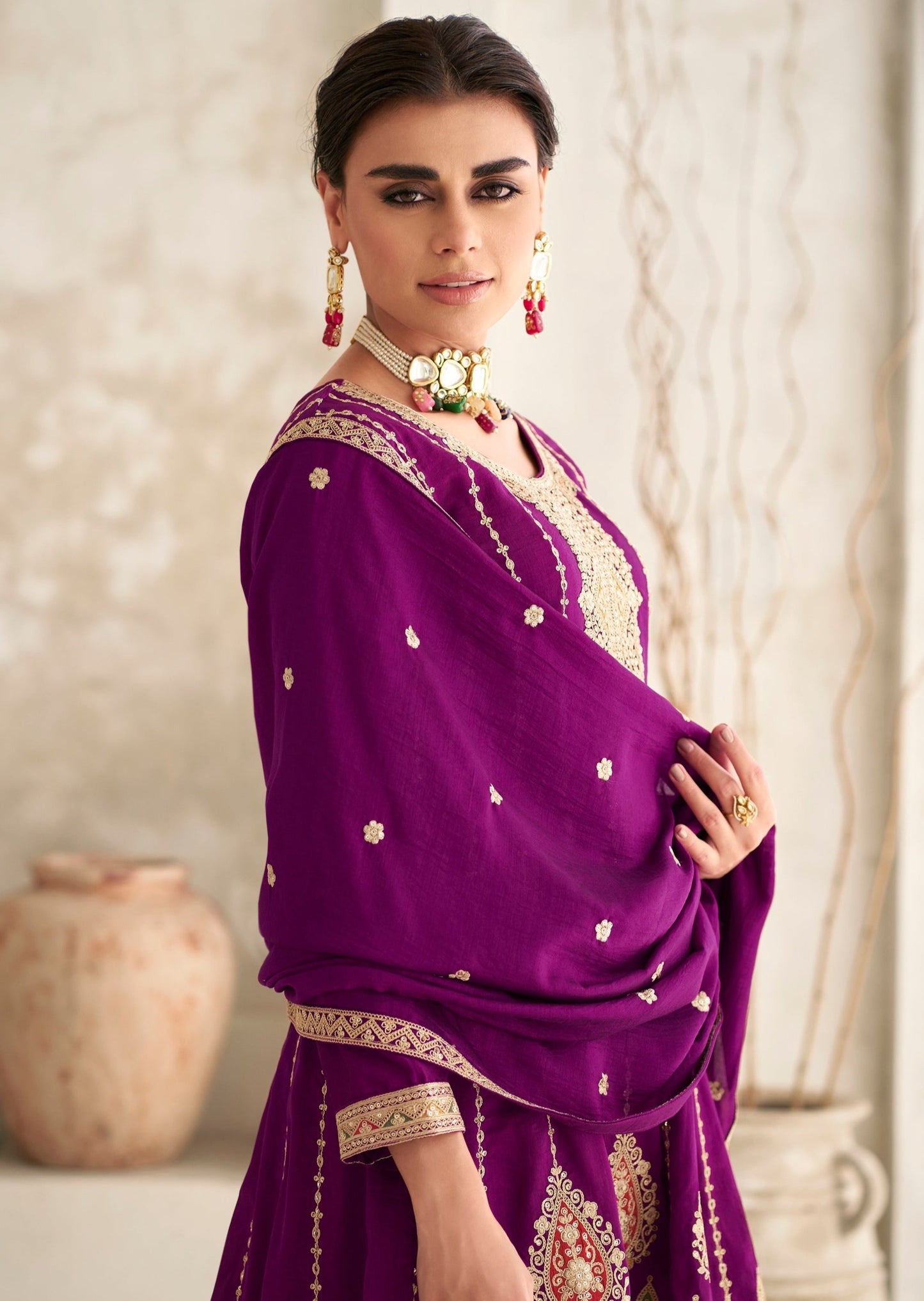 Pure Silk Bridal Magenta Pink Salwar Suit With Dupatta