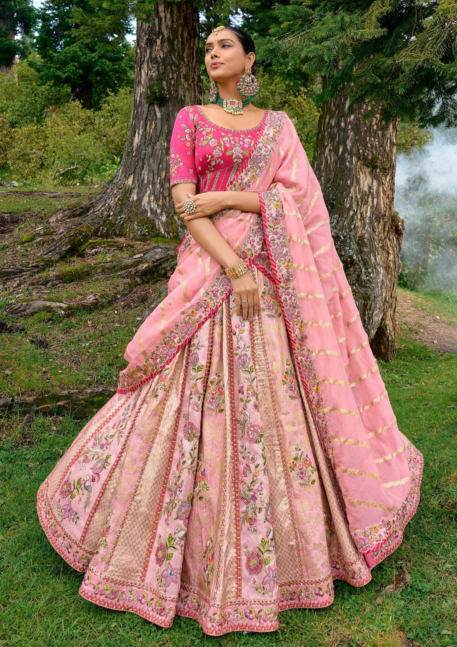Pure Silk Luxury Designer Pink Bridal Lehenga Choli Online India