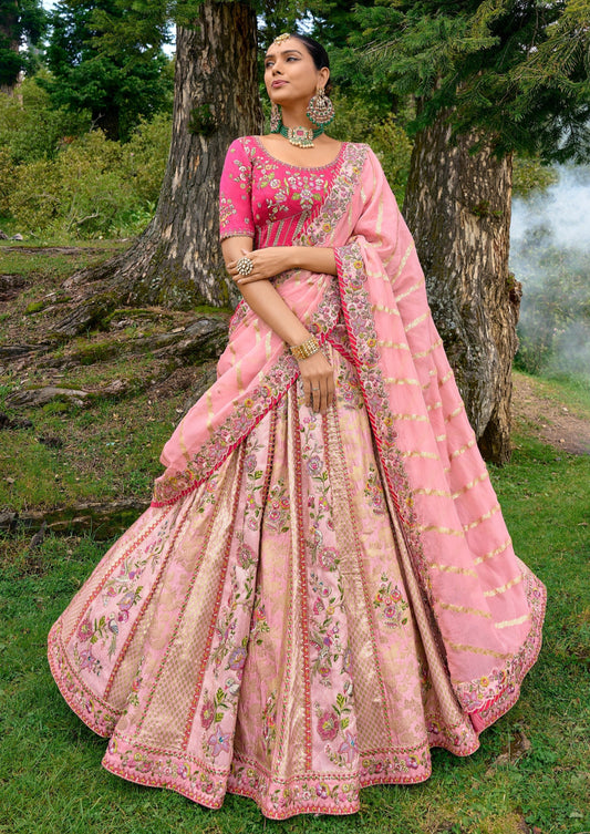 Peach Color Satin Embroidery Lehenga Choli – Gunj Fashion