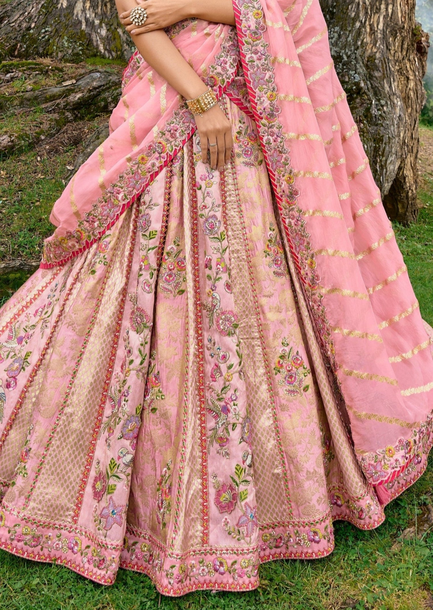 Pure silk pink bridal lehenga choli online shopping semi stitched usa uk for bride.