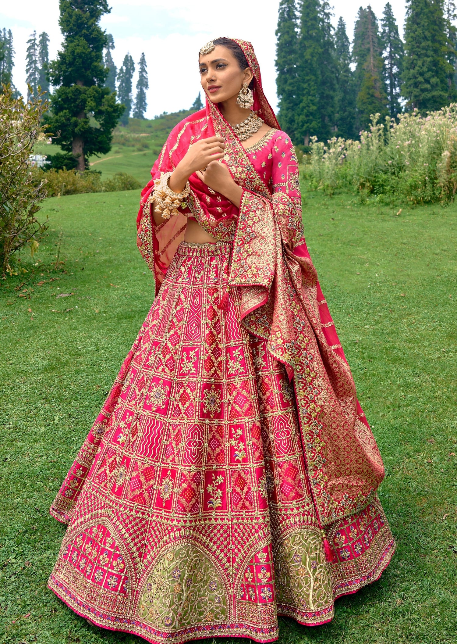 pure silk red bridal luxury lehenga choli with dupatta online for