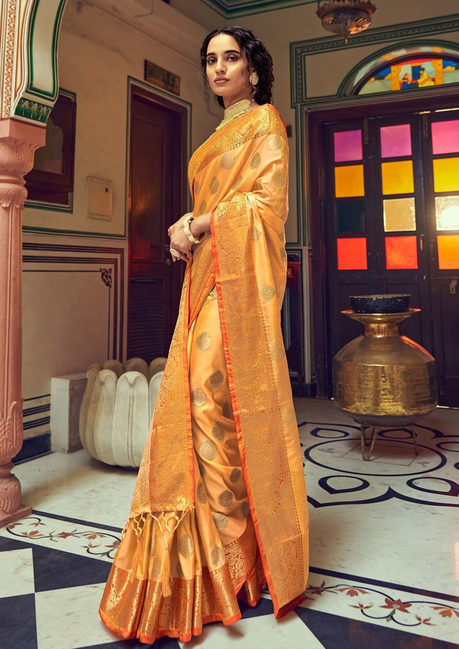 Pure tussar banarasi silk handloom saree blouse with zari border online price buy.