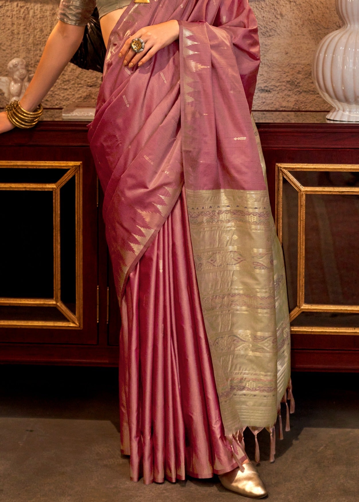 Pure Tussar Silk Handloom Pink Saree