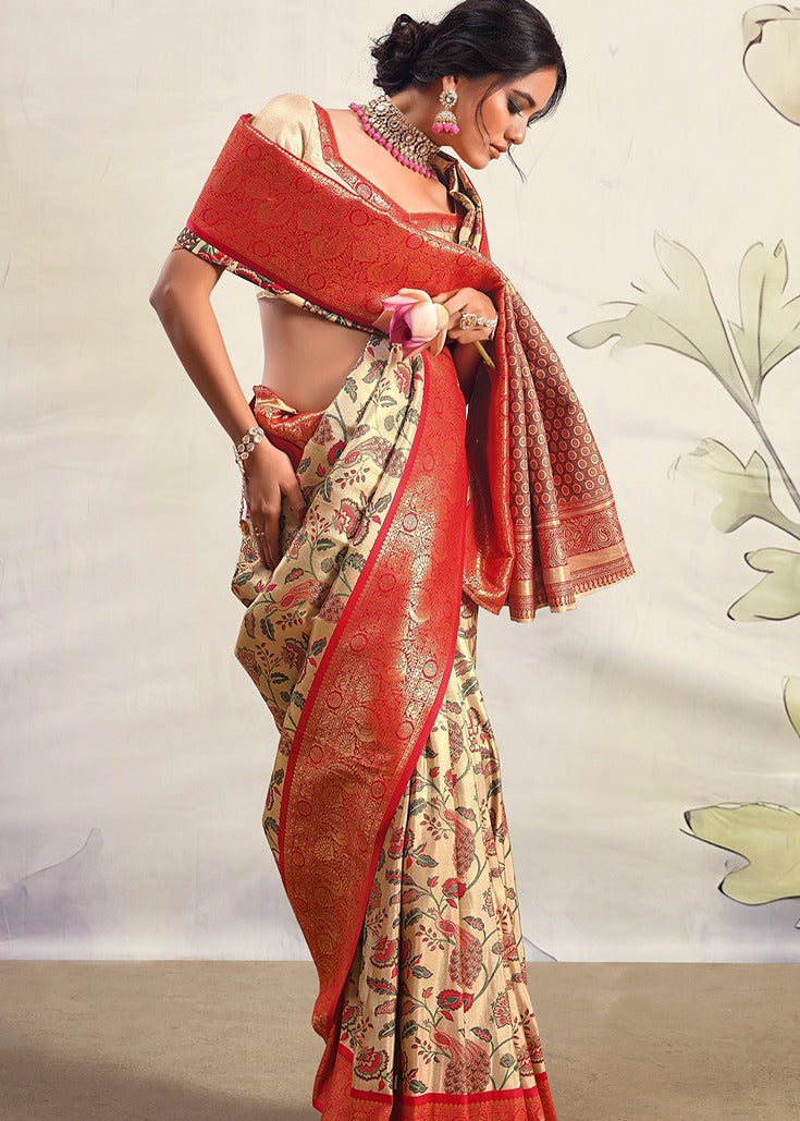 Pure handloom banarasi silk cream saree online shopping for bride.