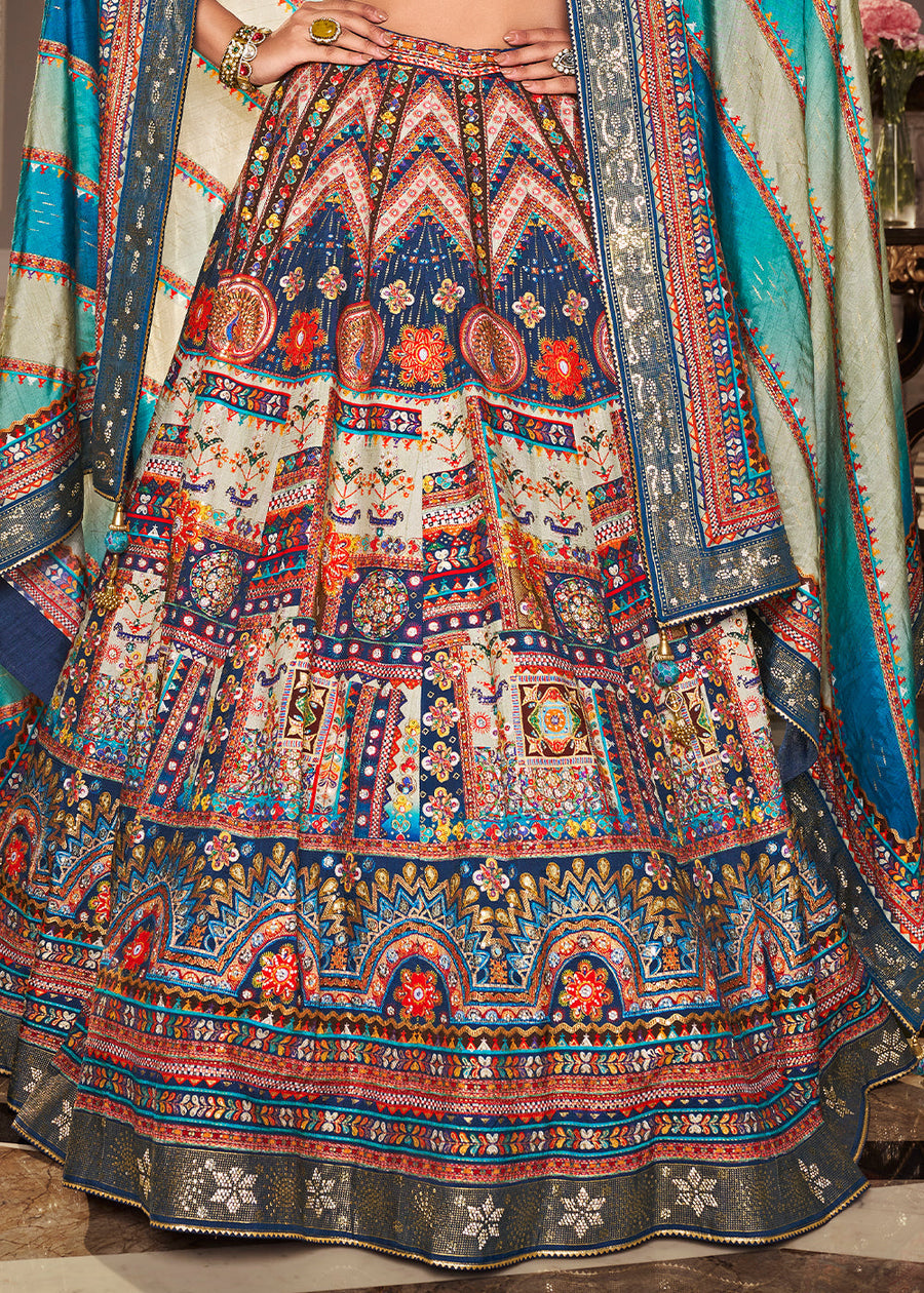 Pure silk lehenga usa online for wedding in blue color.