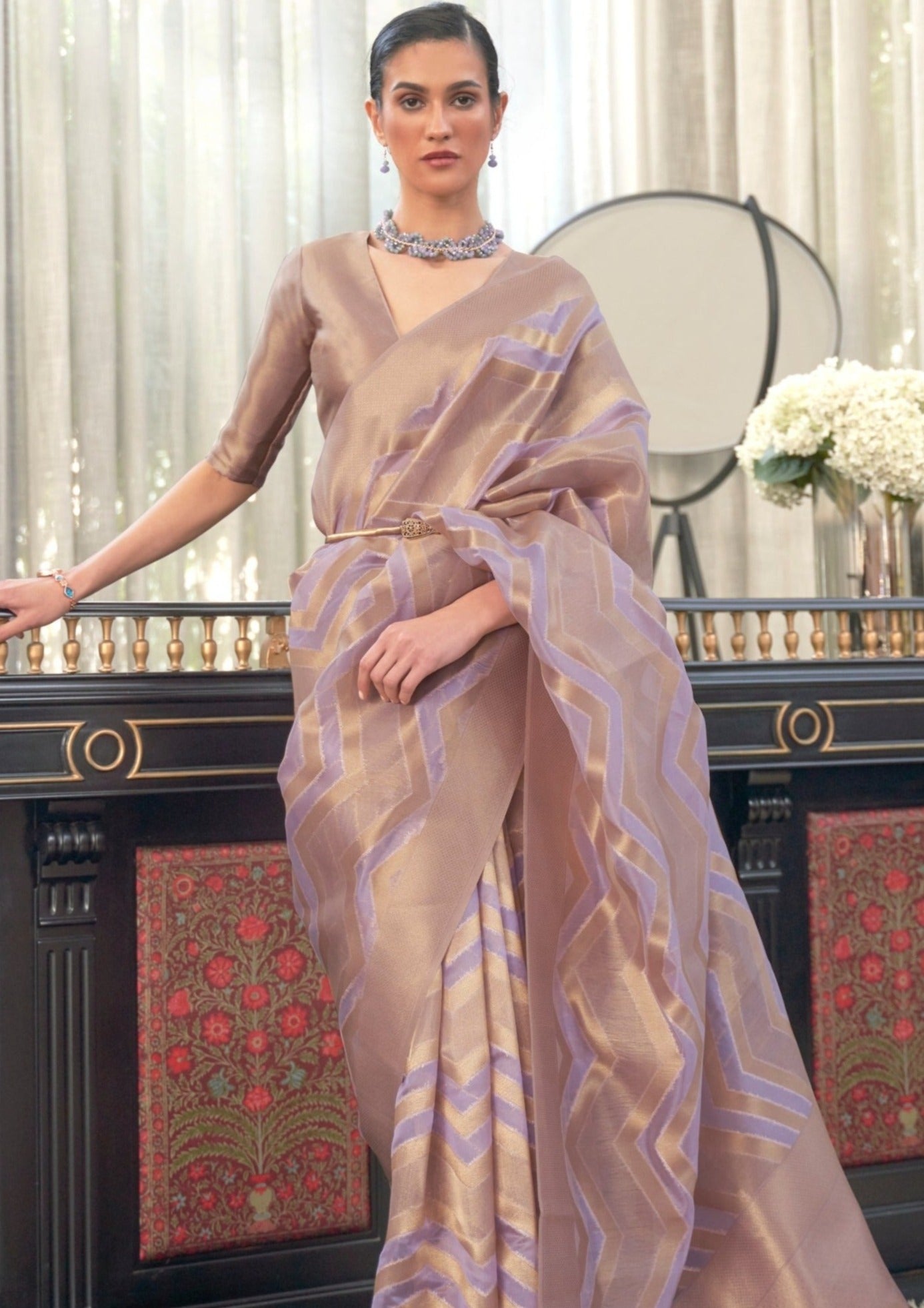 Purple banarasi organza handloom saree online usa.