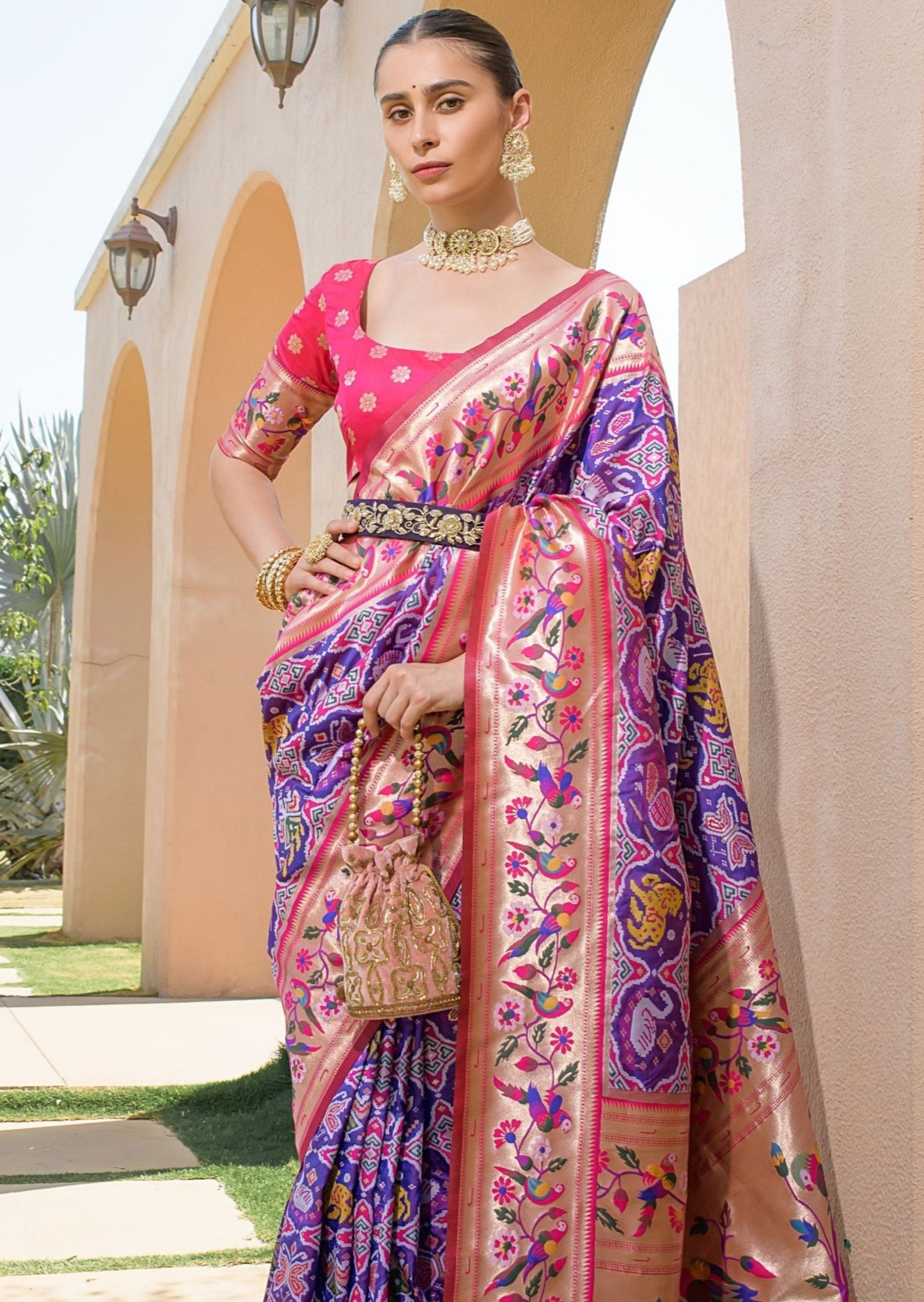 Purple banarasi patola handloom silk saree online shopping price for india usa uk.