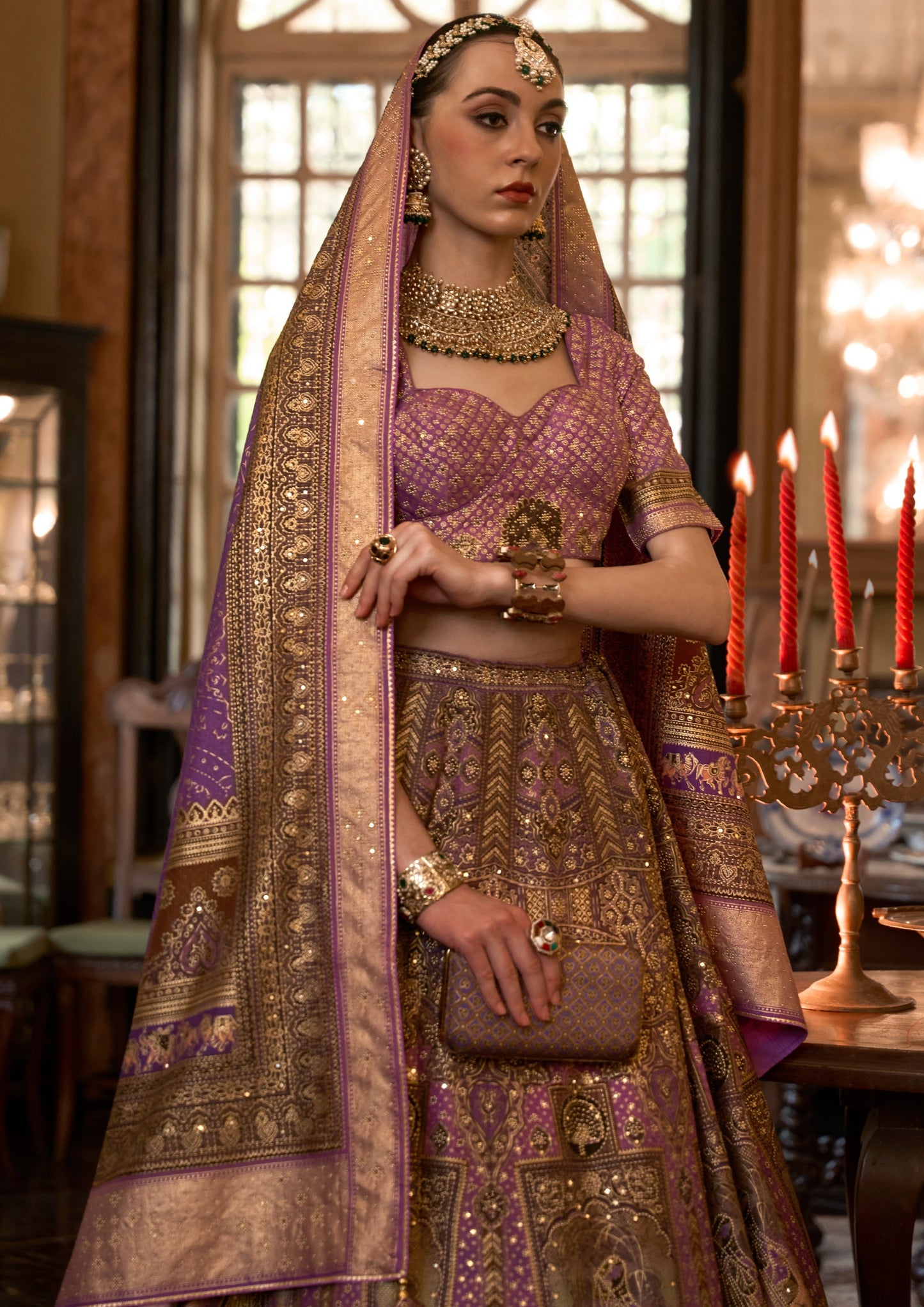 Purple Designer Pure Silk Zari Work Bridal Lehenga Choli