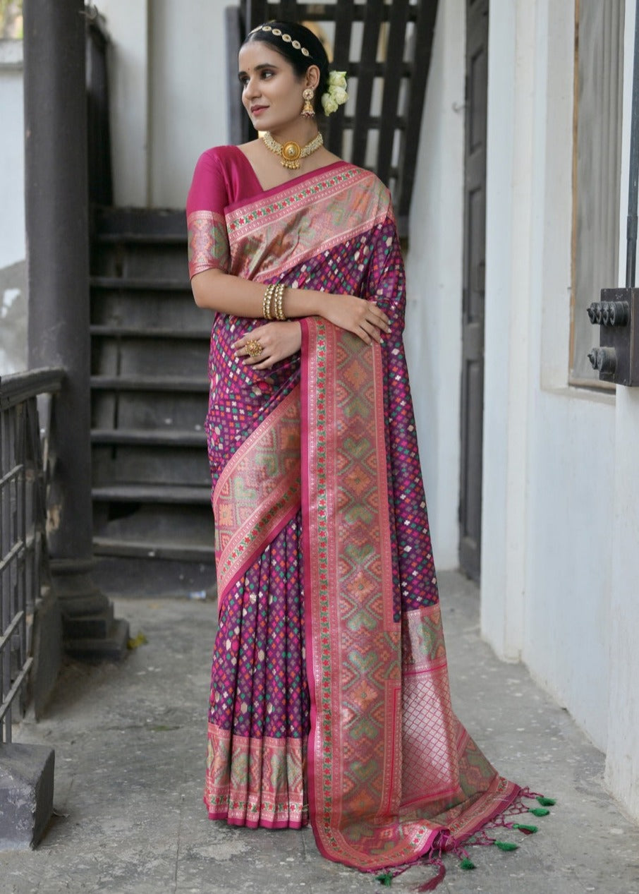 Banarasi Patola Silk Wine Purple Handloom Saree