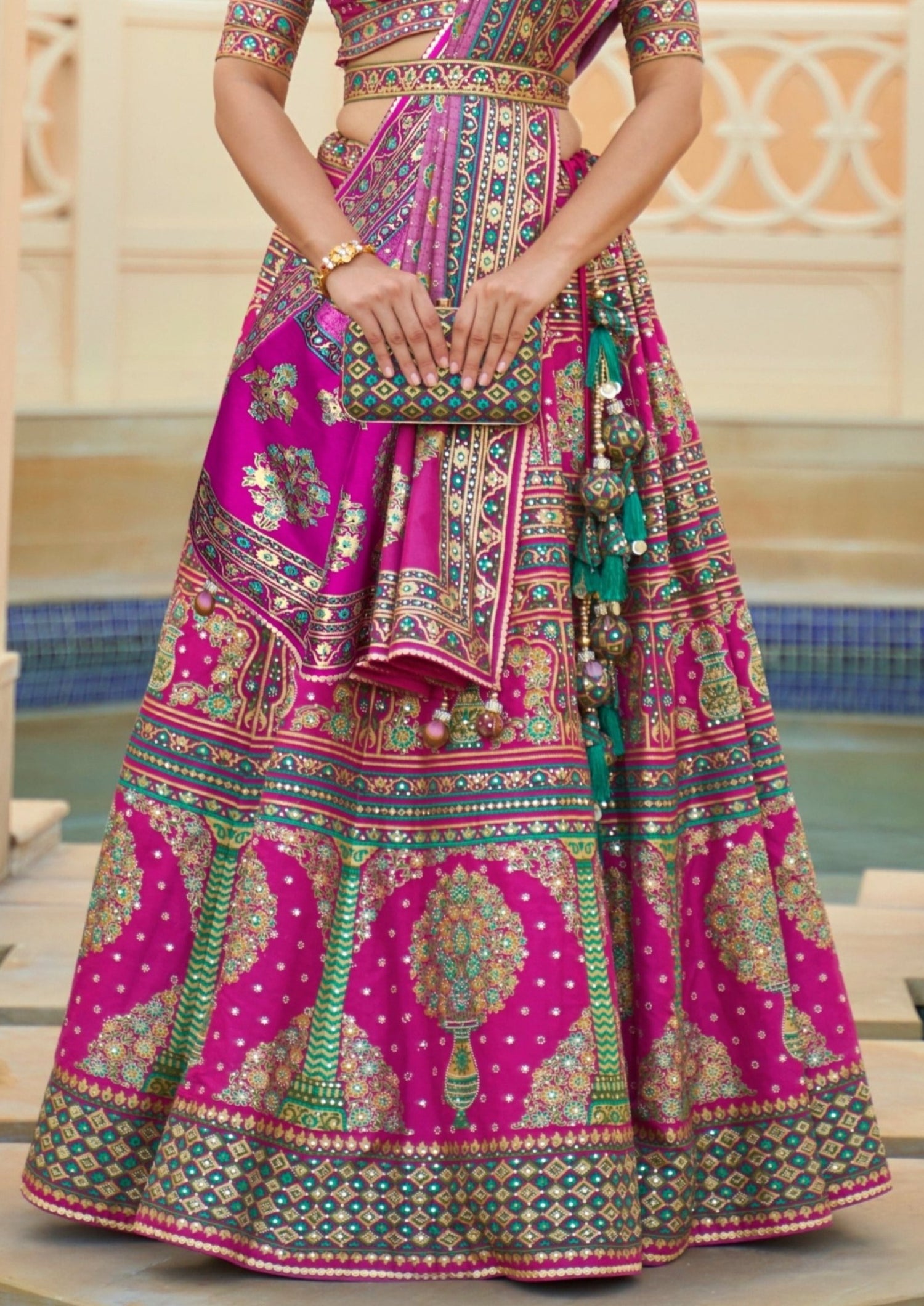 Rani pink designer silk bridal lehenga design online.