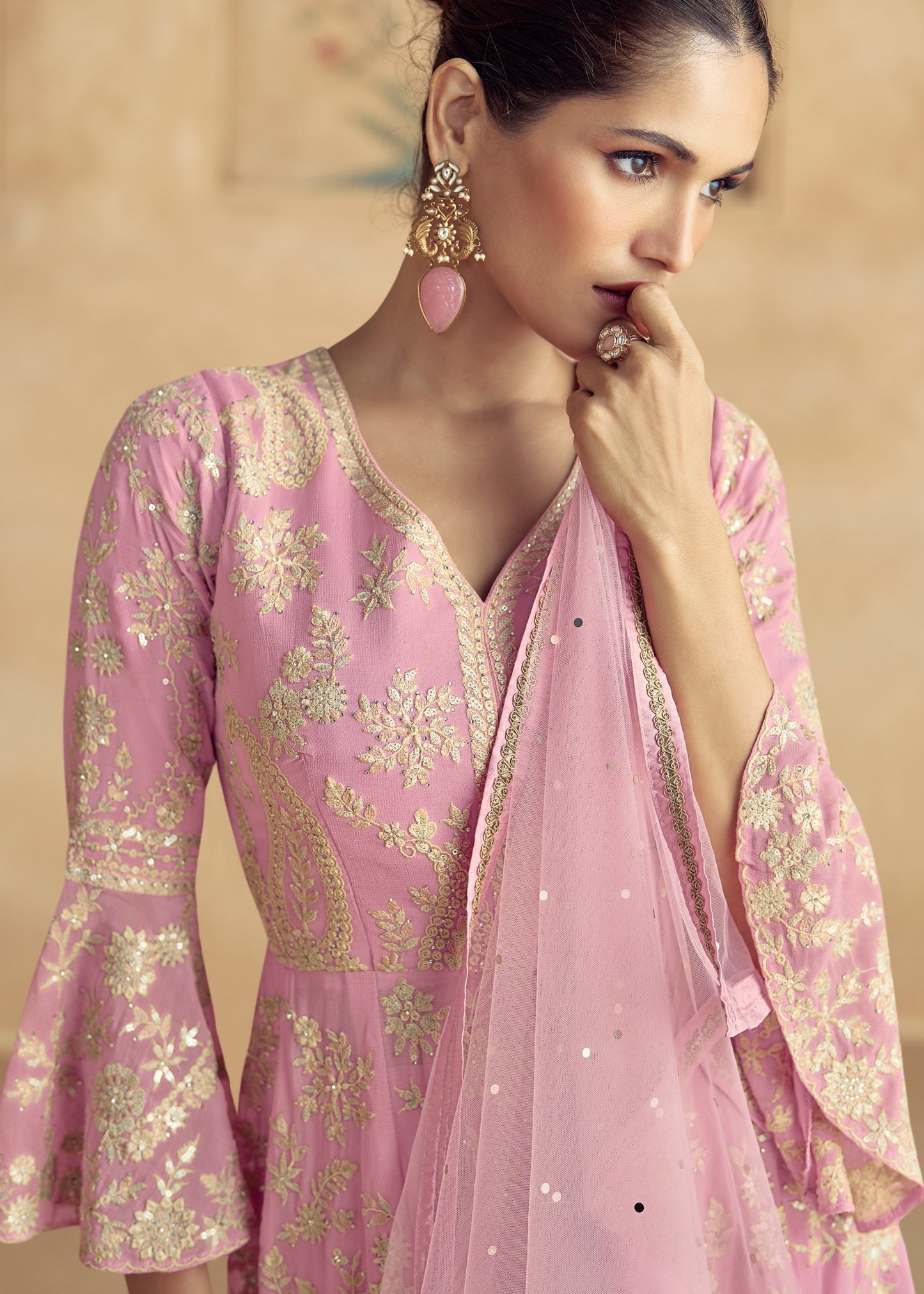 Readymade anarkali suits in usa online with price in pink color.