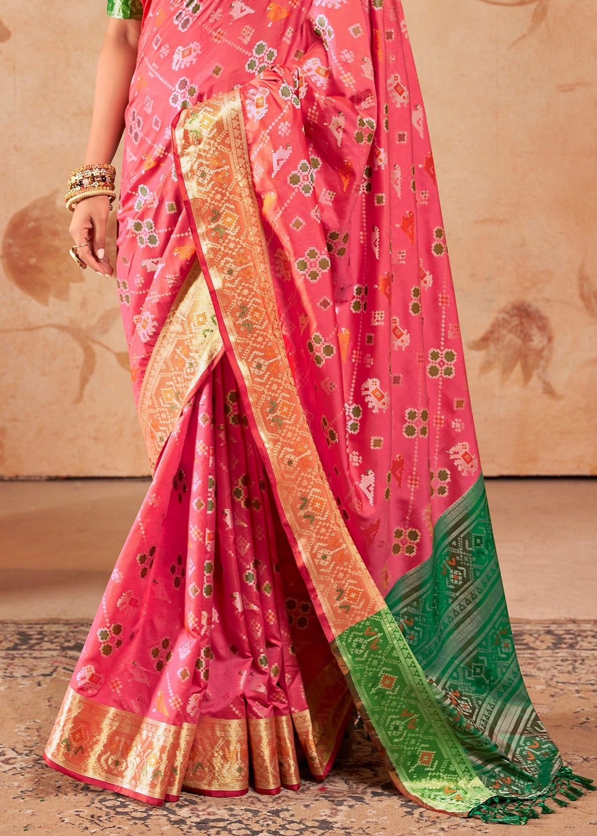 Red banarasi patola silk saree online designs for wedding shopping.