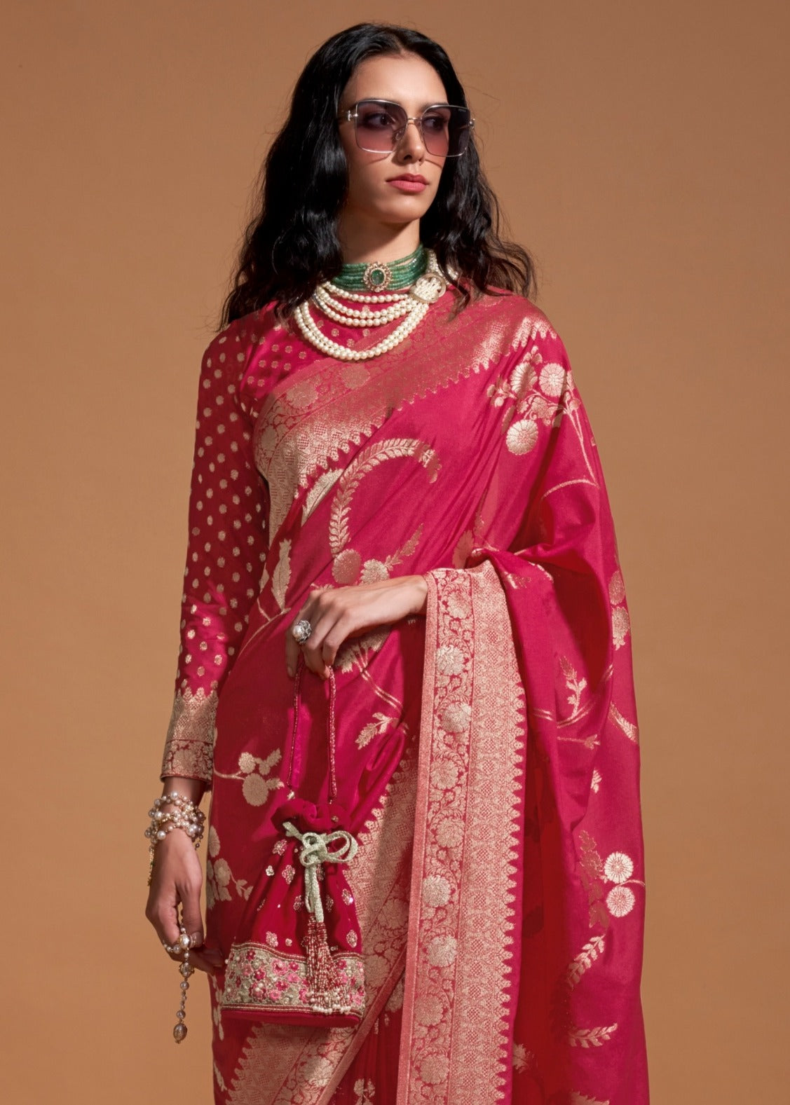 Red khaddi georgette banarasi saree in usa online with price.