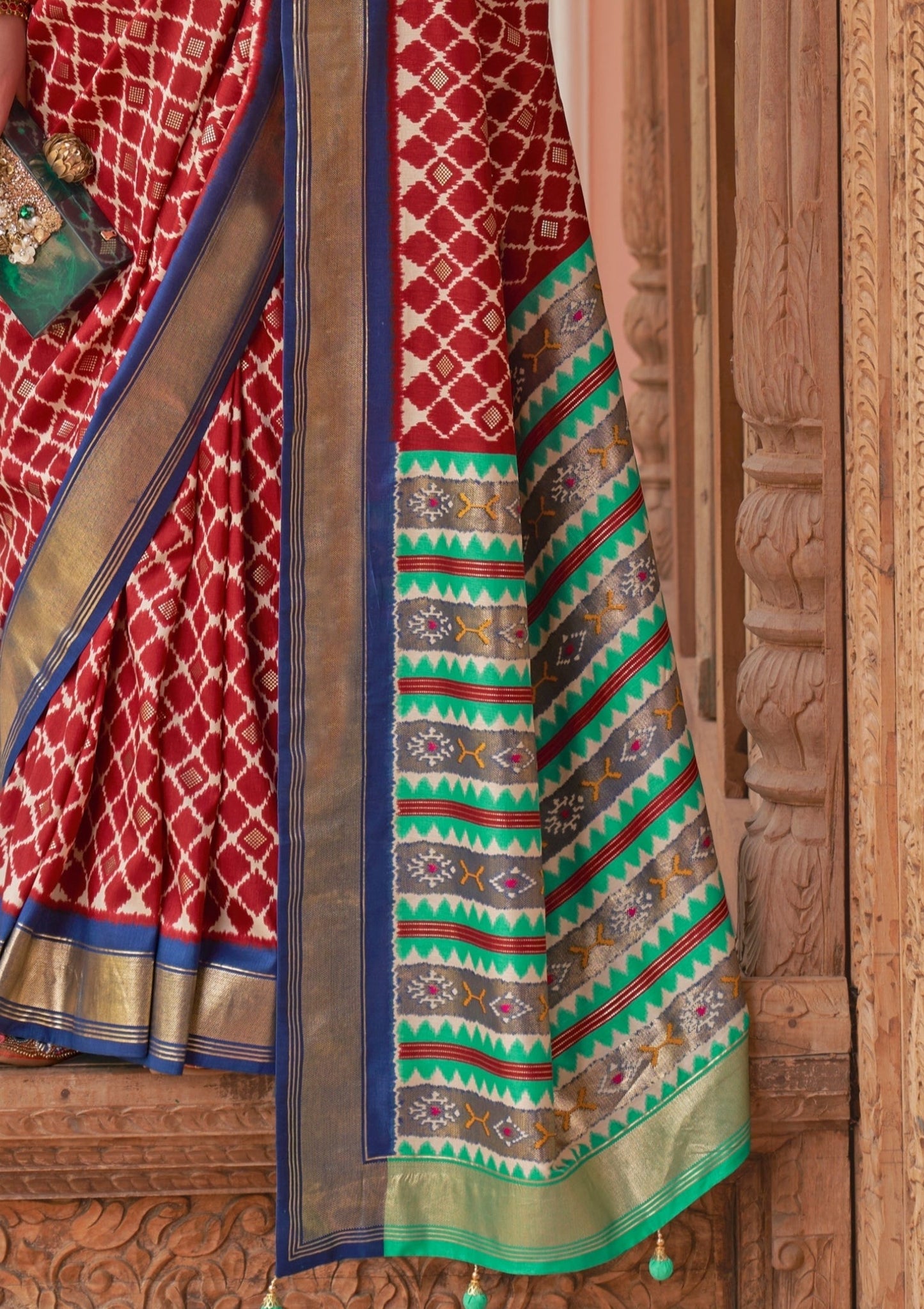 double ikkat patola saree pallu design in red colour