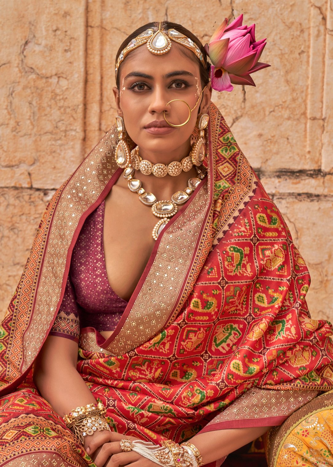 Red patola silk saree in usa online shopping for Indian wedding function.