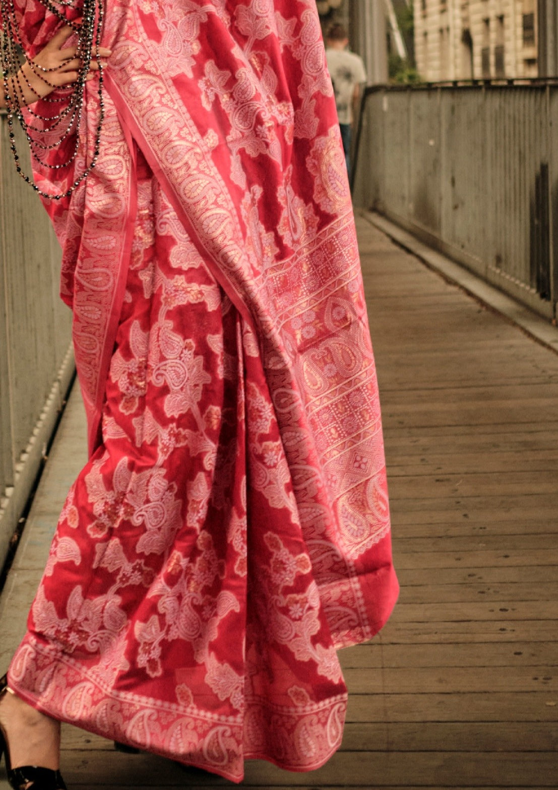 Red color organza lucknowi chikankari saree design