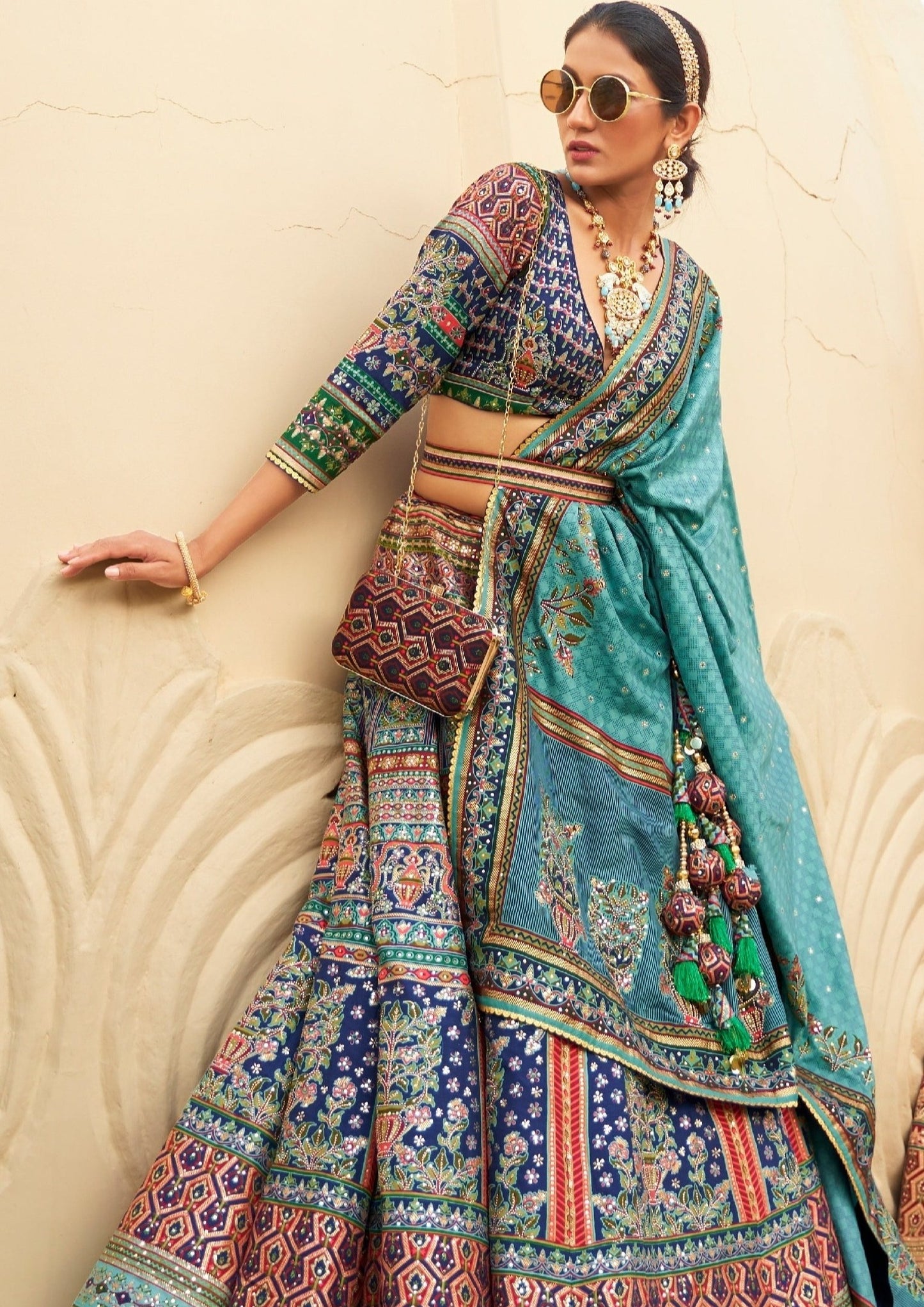 bridesmaid in designer silk royal blue lehenga choli with dupatta