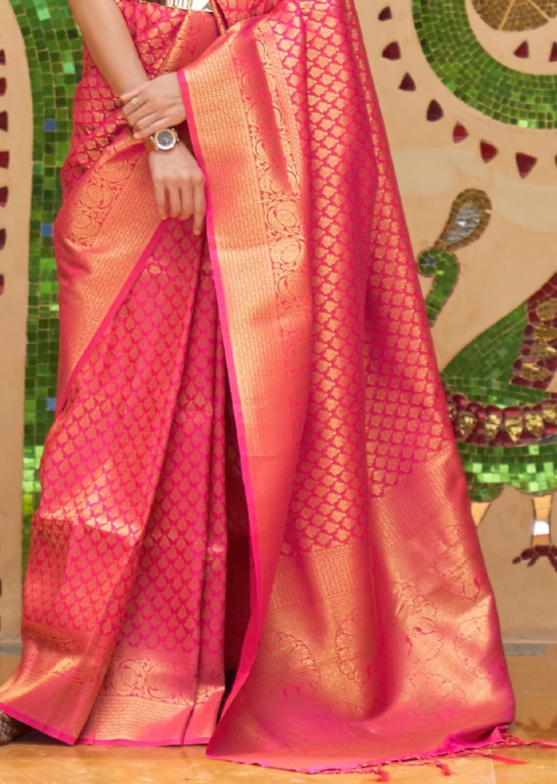 Royal kanjivaram silk ruby pink bridal saree online shopping with price.