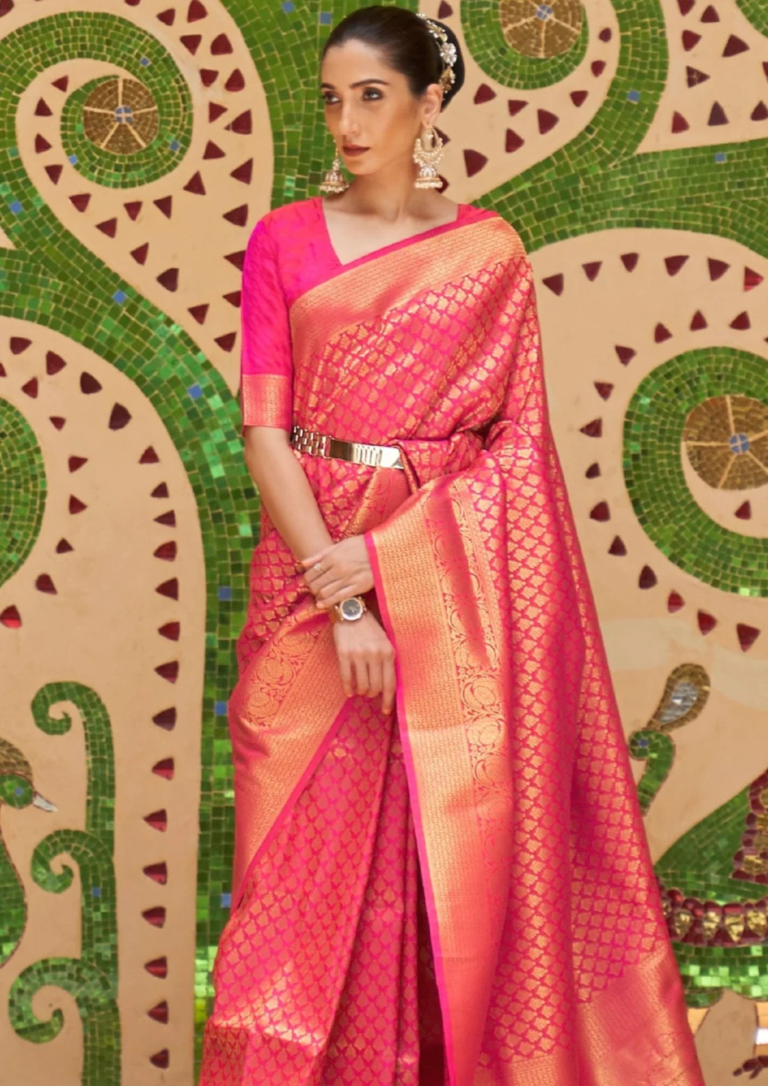 Royal kanjivaram silk ruby pink bridal saree online usa price.