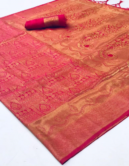 Royal Look Kanjeevaram Silk Handloom Saree (Pink)