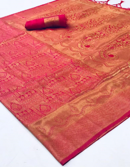 Royal look kanjeevaram silk handloom saree in pink color online shopping.