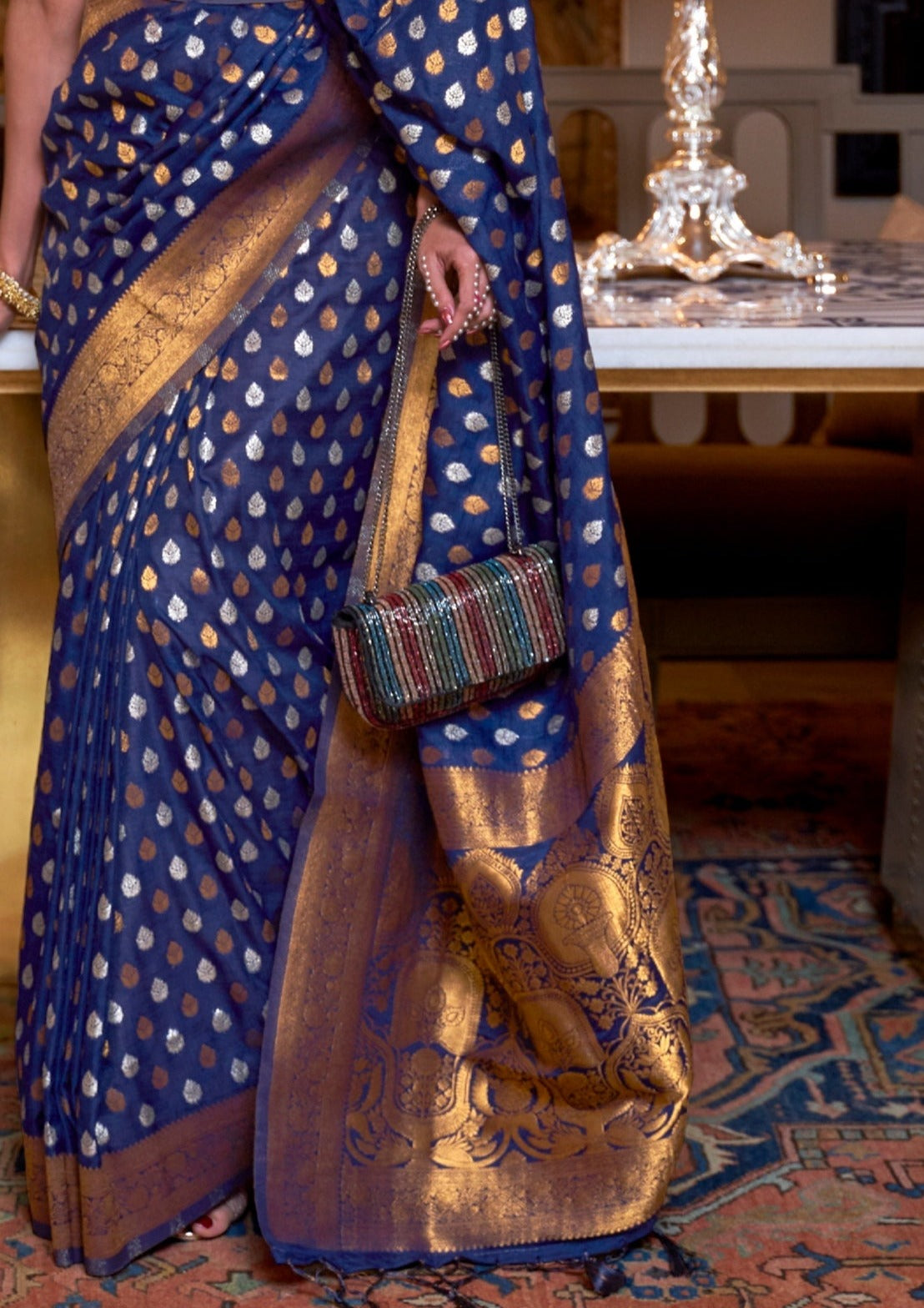 Royal navy blue khaddi georgette banarasi saree design online price.