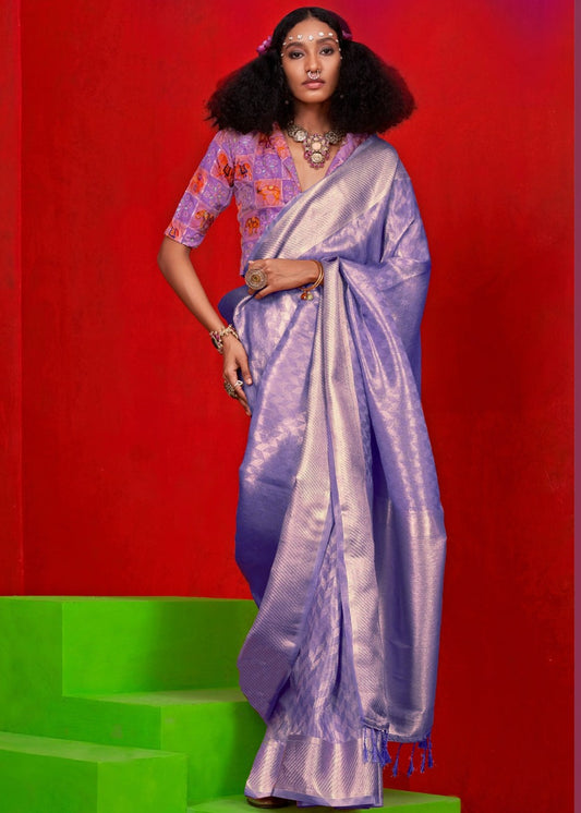 Lavender Purple Banarasi Tissue Silk Handloom Saree