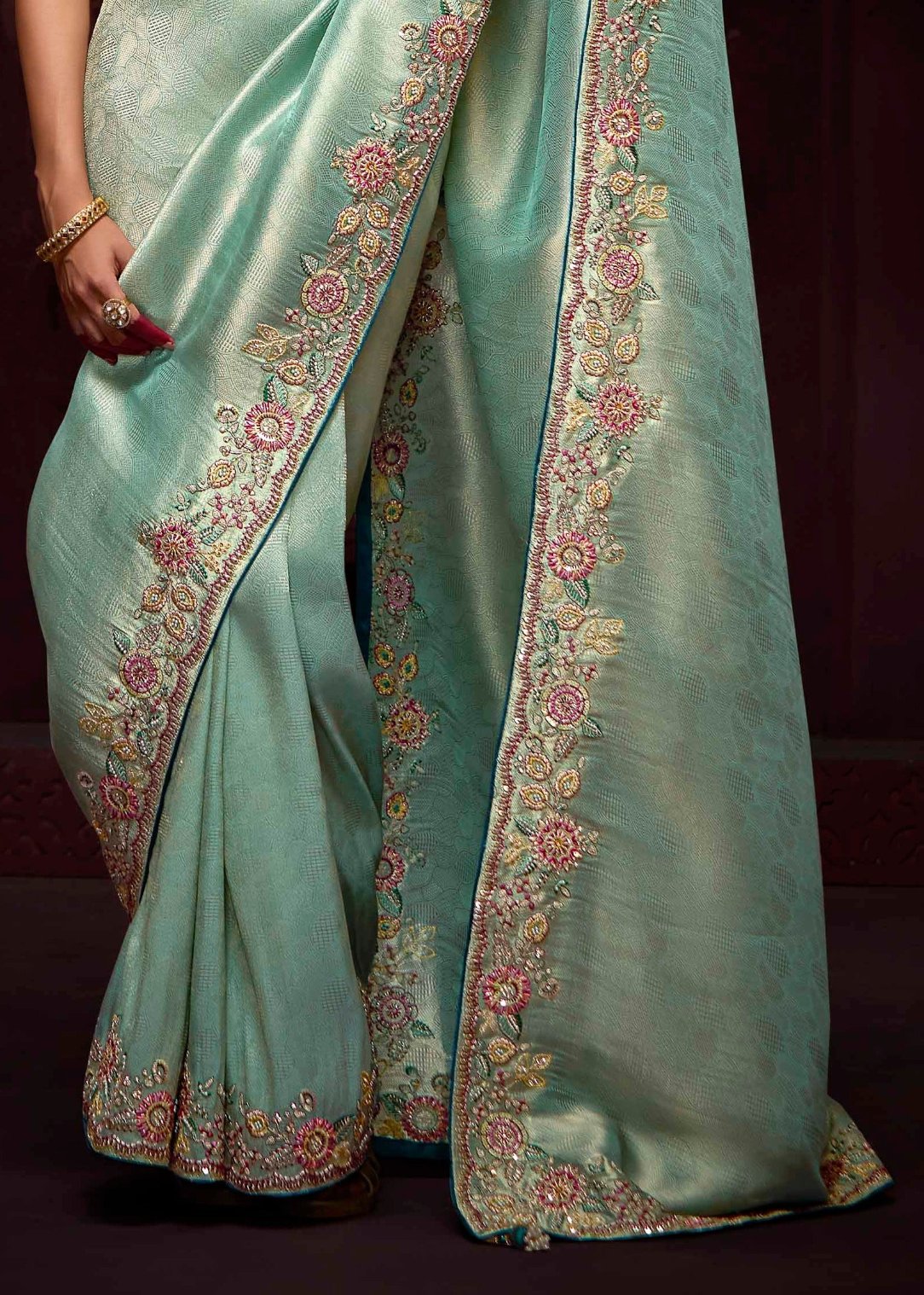 Banarasi Silk Sea Green Handwork Bridal Saree