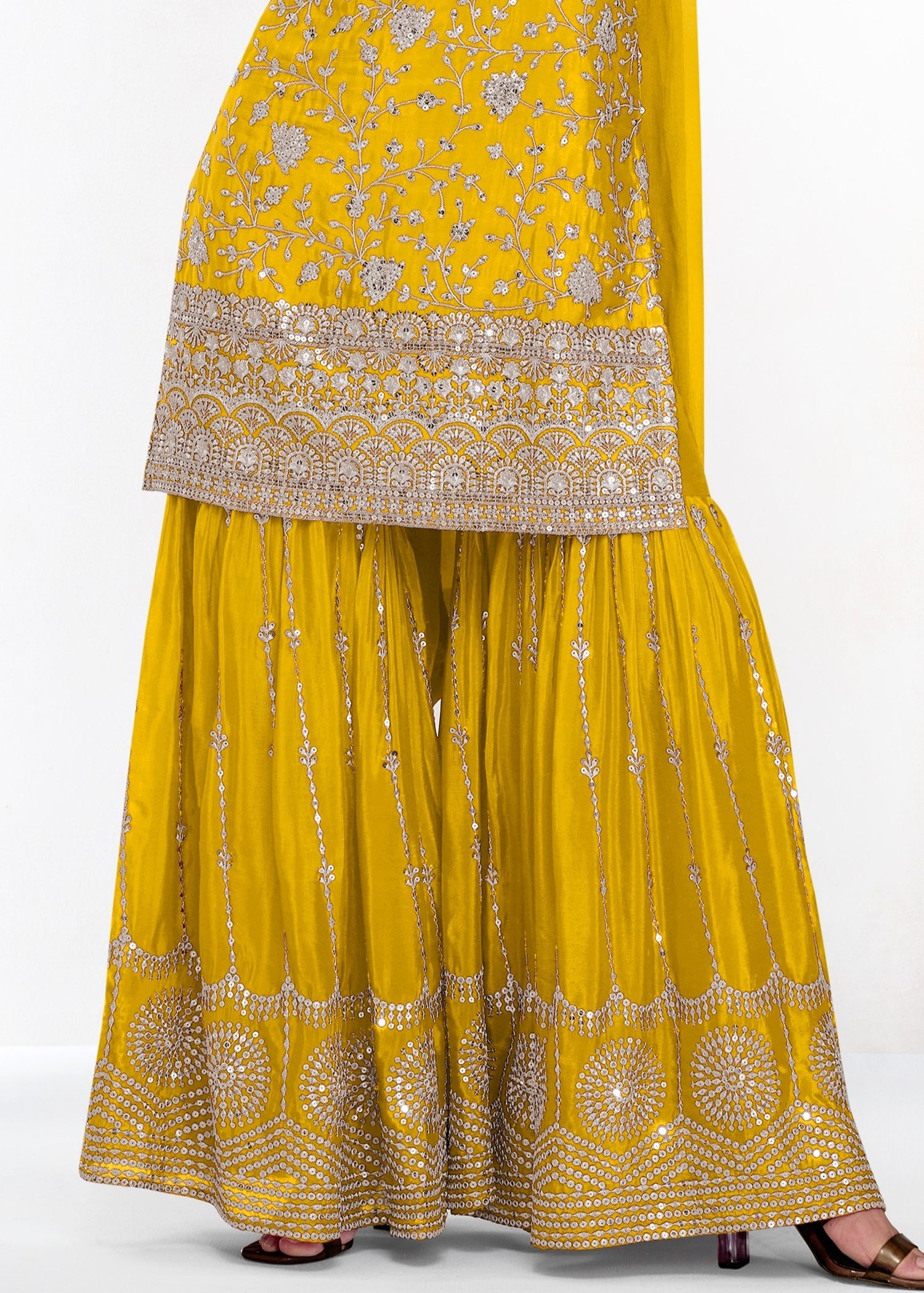 Readymade sharara suit usa online for women in yellow color.