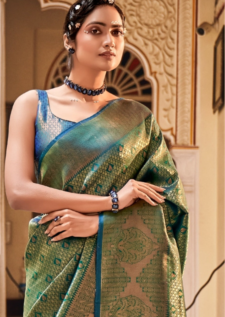 Shop green kanjivaram silk saree india usa online with price.