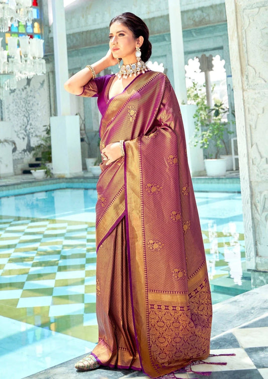Buy Online Creamish Gold Minakari Kanjivaram Saree |Red Golden Border –  Pure Elegance