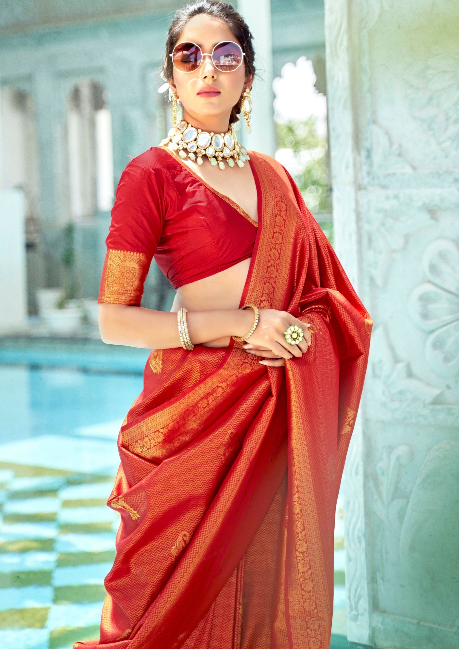 Buy Red Flat Chiffon And Organza Hand Mukhalif Pre-draped Saree Jacket Set  For Women by Ridhima Bhasin Online at Aza Fashions.