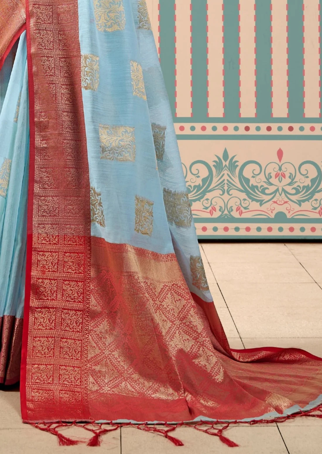 Pure linen handloom sky blue saree online shopping price uk india.