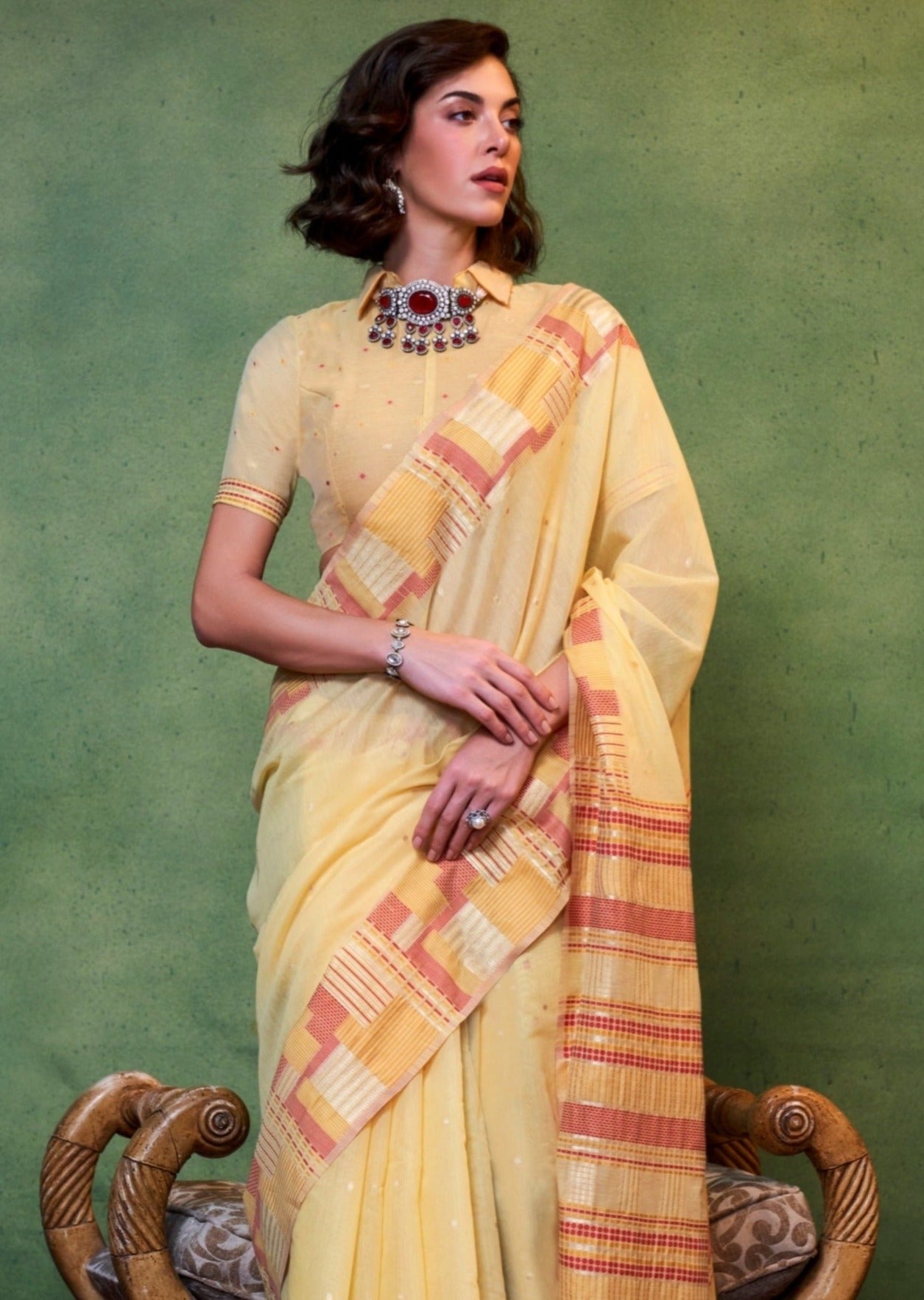 Shop pure handloom cotton silk yellow sarees in new york city usa online shopping with price.