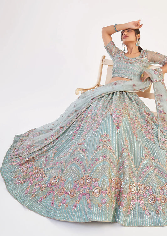 Sky Blue Bridal Lehenga for Wedding