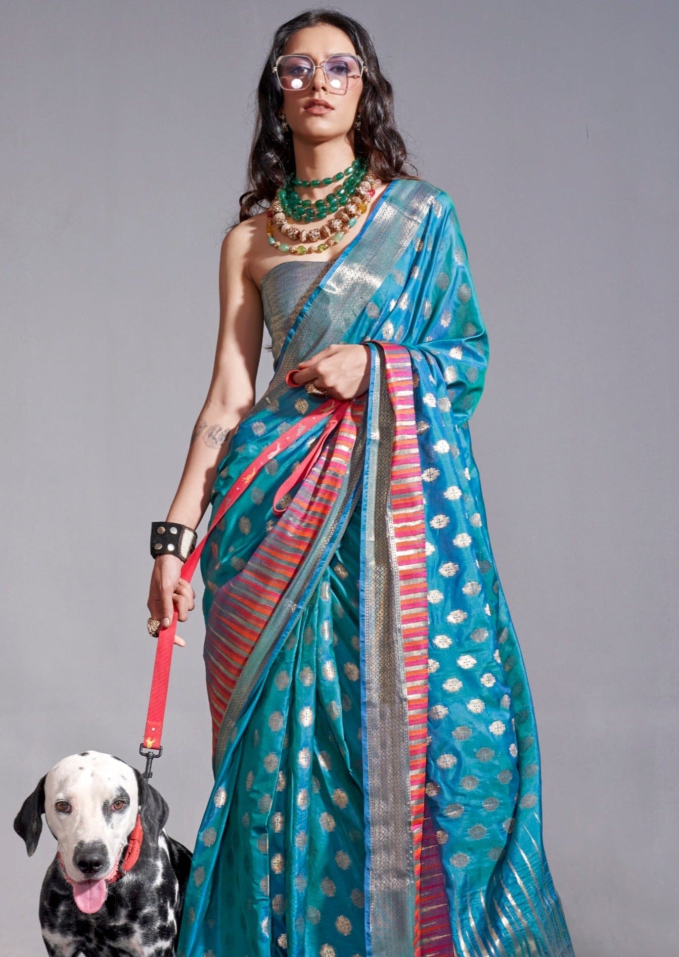 Soft banarasi silk blue handloom saree online shopping.