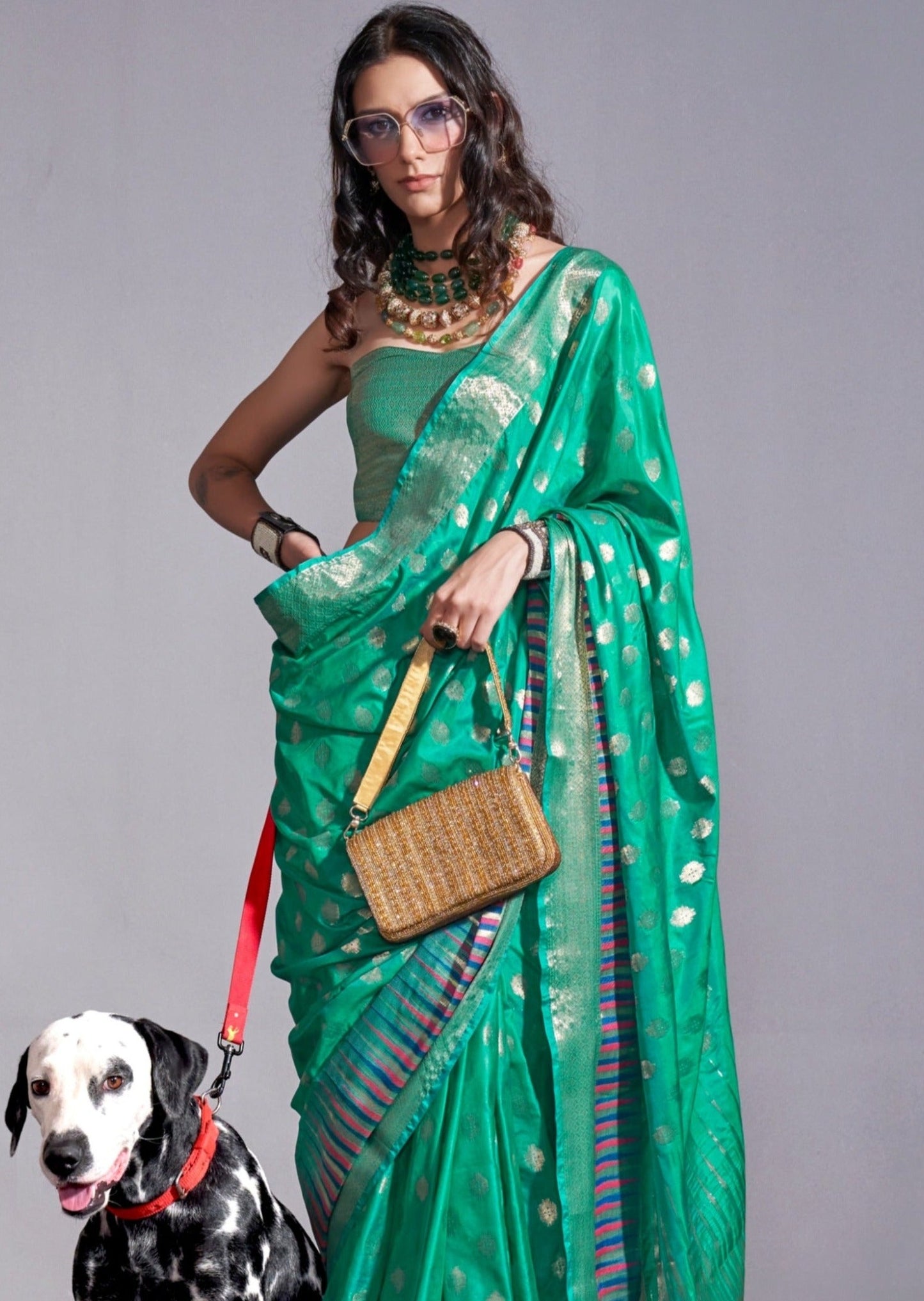 Soft banarasi silk green handloom saree online for wedding.