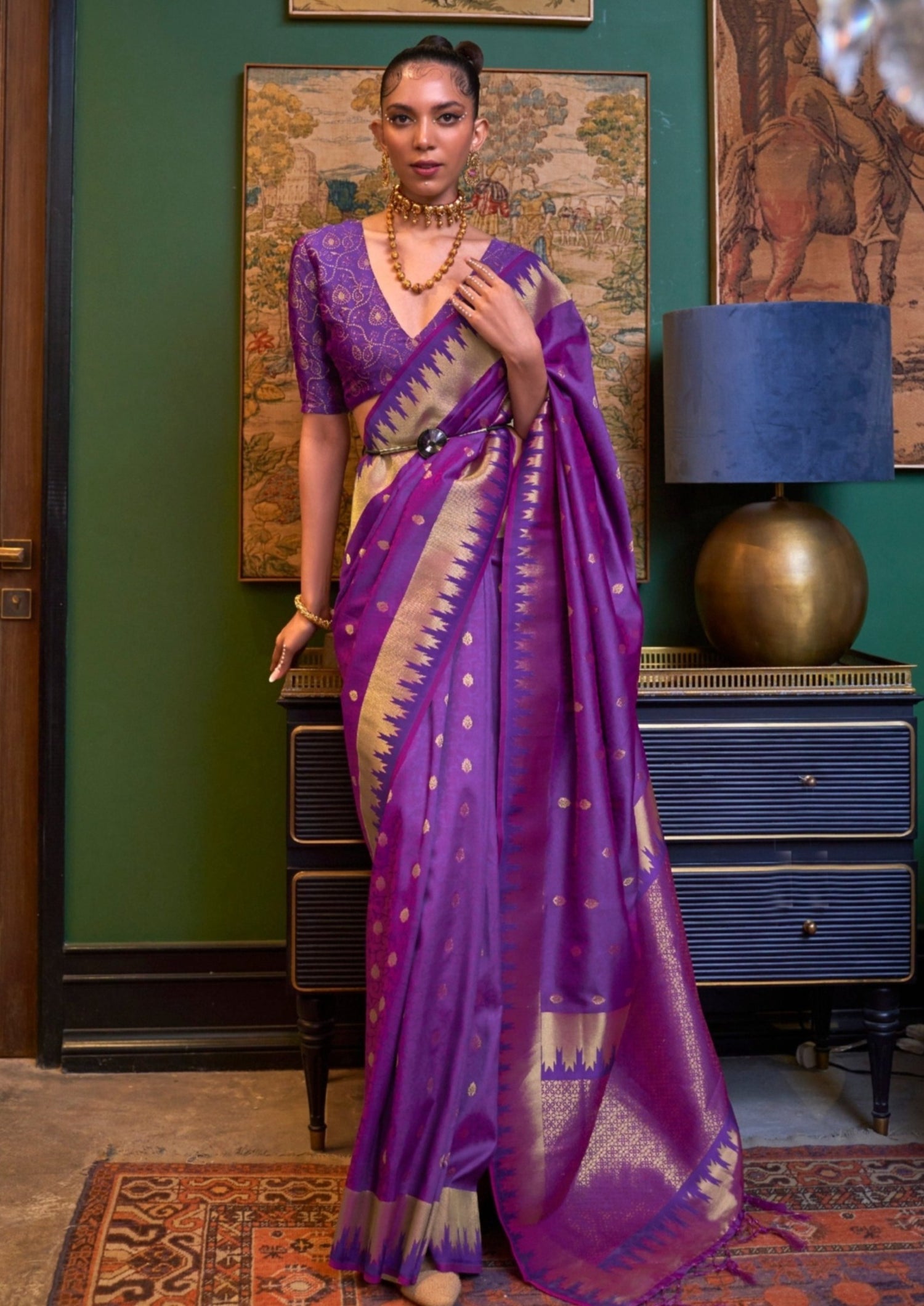 Soft banarasi silk handloom bridal saree online shopping india usa in violet purple color.