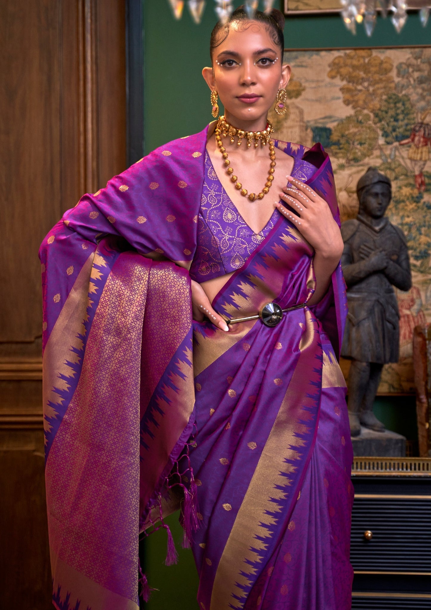 Soft banarasi silk handloom bridal sarees online shopping price india usa violet purple.