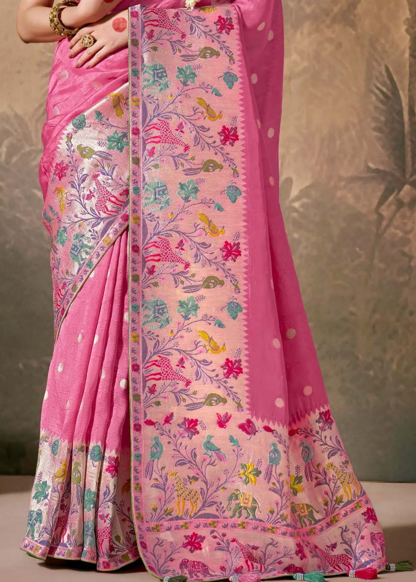 Soft banarasi silk handloom a pink saree blouse online shopping for wedding.