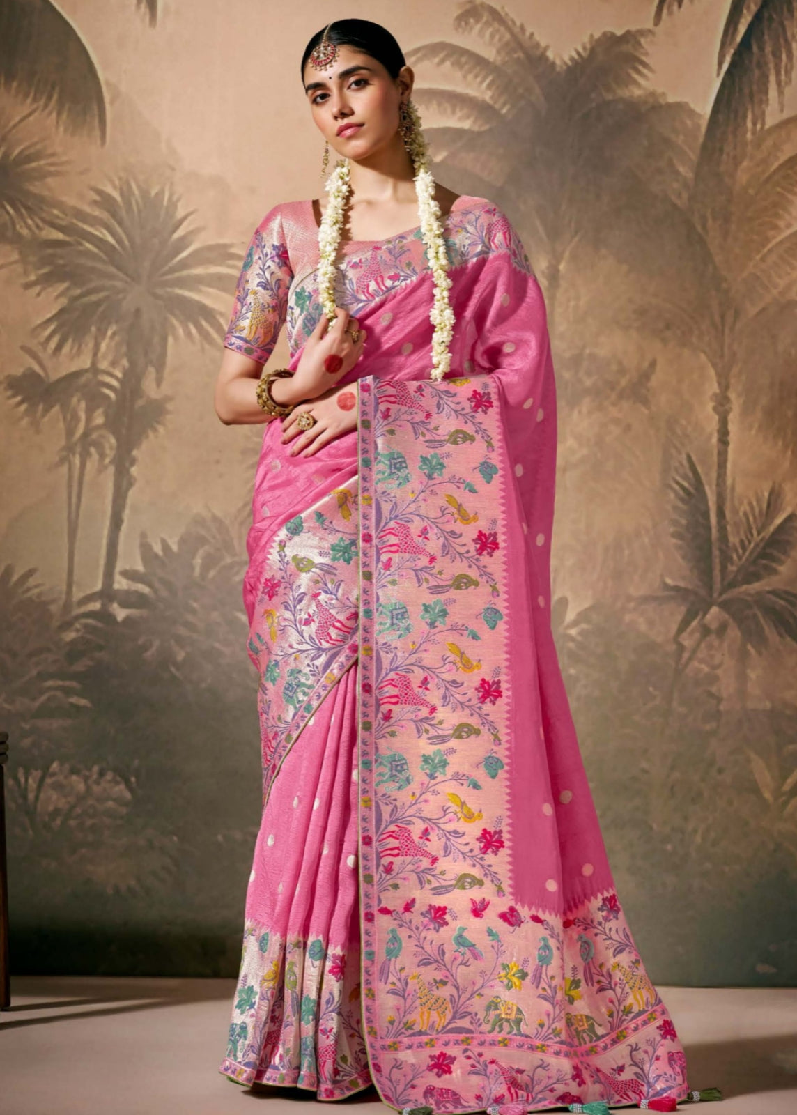 Soft banarasi silk fuchsia pink saree blouse online shopping for wedding.