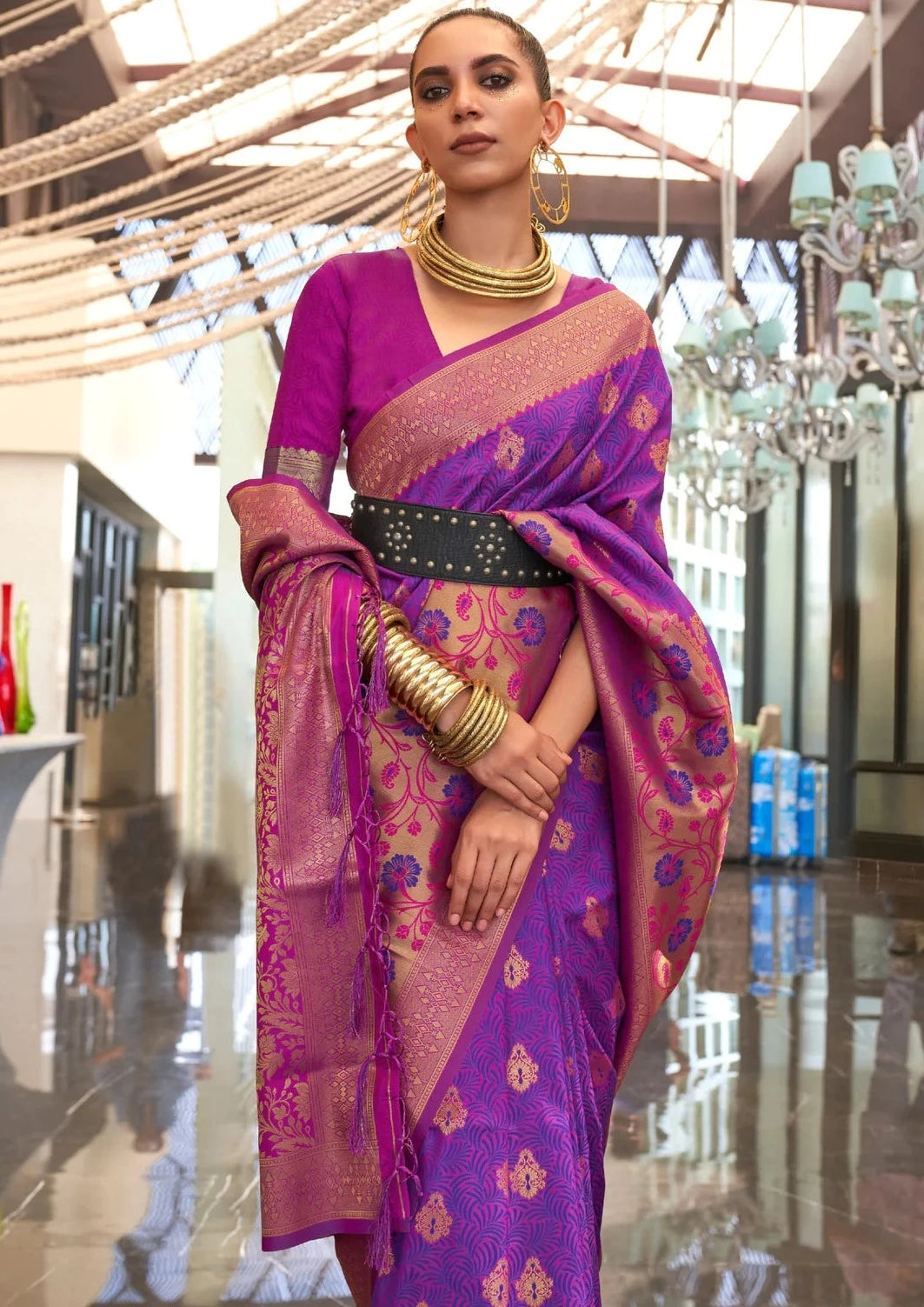 Soft banarasi silk purple handloom-bridal saree online shopping india usa with price.