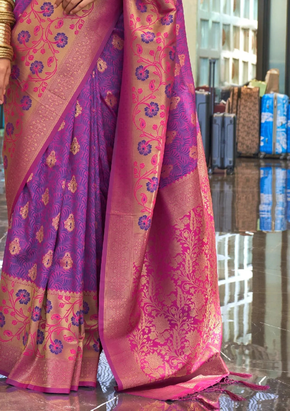 Soft banarasi silk purple handloom bridal saree online shopping india with price.