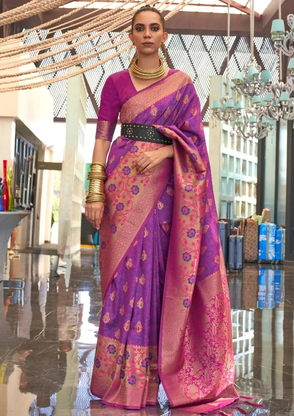 Soft banarasi silk purple handloom-bridal saree online shopping with price.