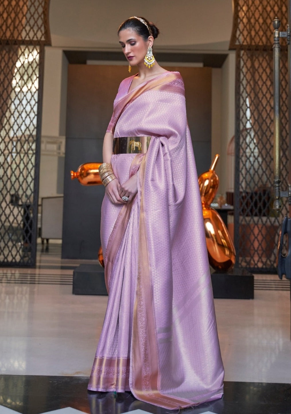 bride in Soft Banarasi Silk Purple Handloom Saree